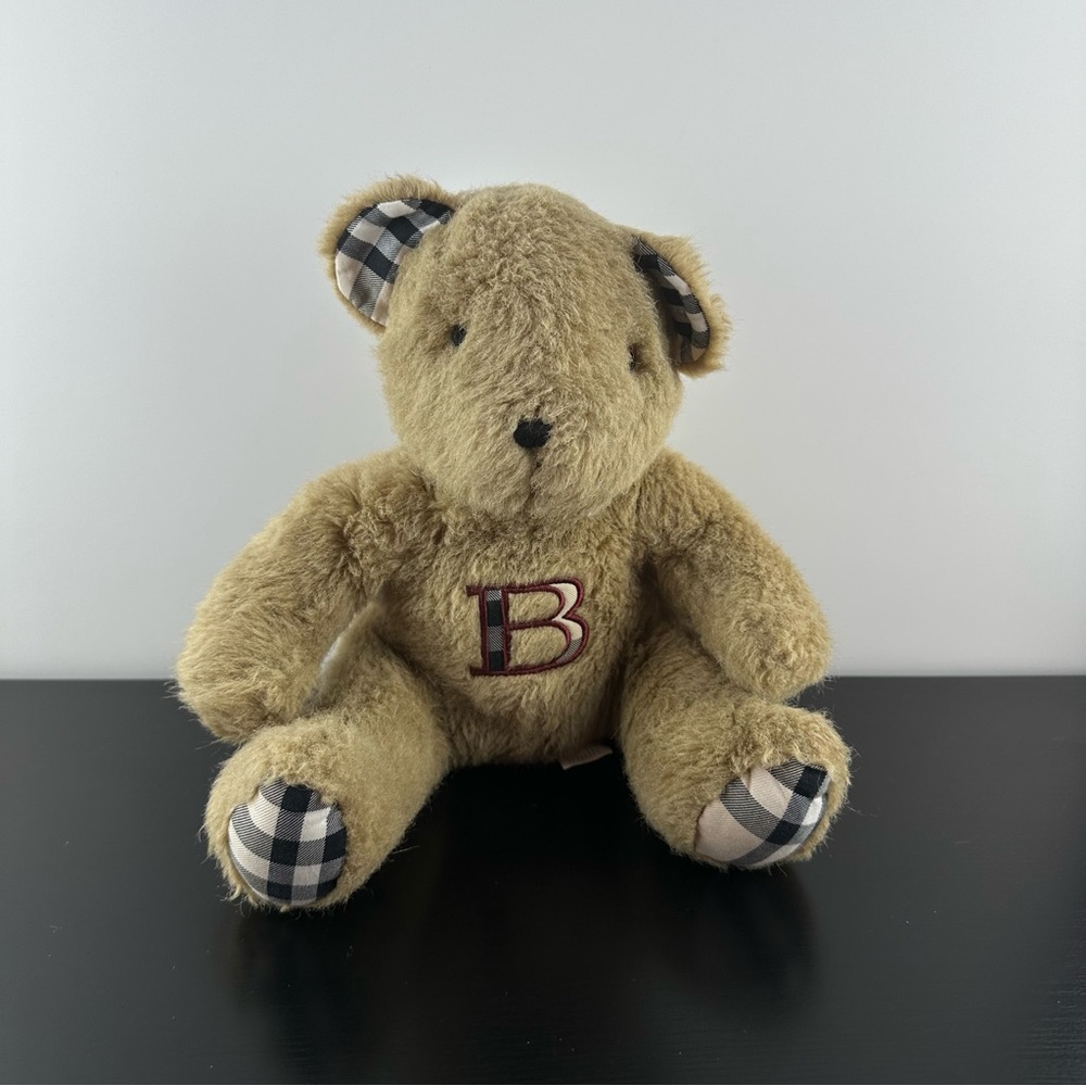 Vintage Burberry Brown Nova Check Plush Teddy Bear Stuffed Animal Sitting 10”